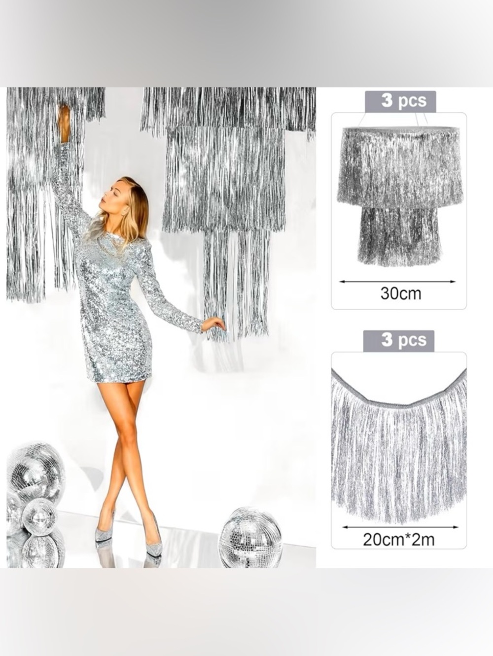 Silver Fringe Hanging Party Decorations - Metallic Streamer Garland